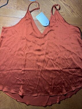 Lightweight Rust V-Neck Spaghetti Strap Satin Cami